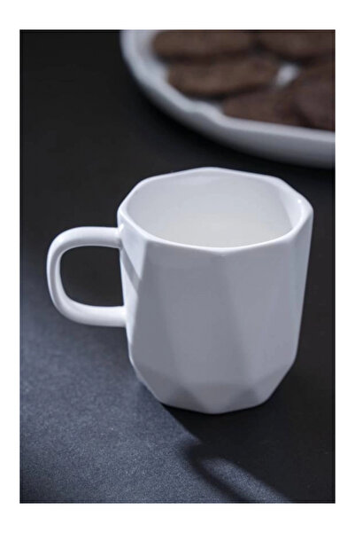 ACAR PORM5343 Nero Sekizgen Beyaz Porselen Kupa