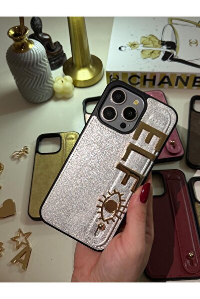 B&B Casee Gümüş Deri Kişiselleştirilebilir Charm Kılıf İphone 13