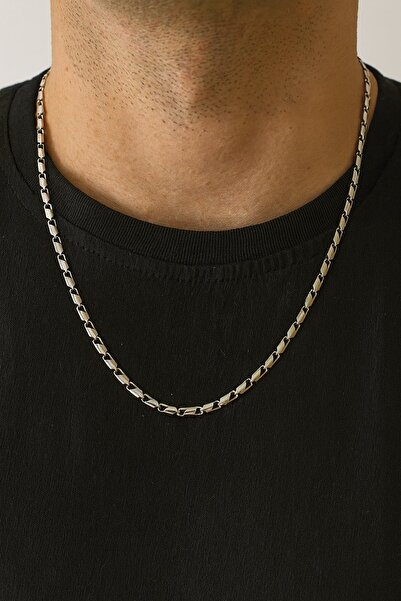 TAKIŞTIR Silver Color Men's Chain Steel Necklace (50cm)