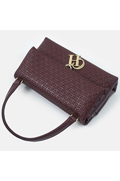 chch Burgundy Embossed Handbag Stylish Luxury Crossbody Bag Niche Lock Clasp Detail