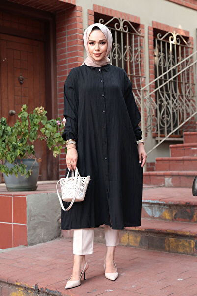 N.S NEVA STYLE Buttoned Black Hijab Tunic 70551S