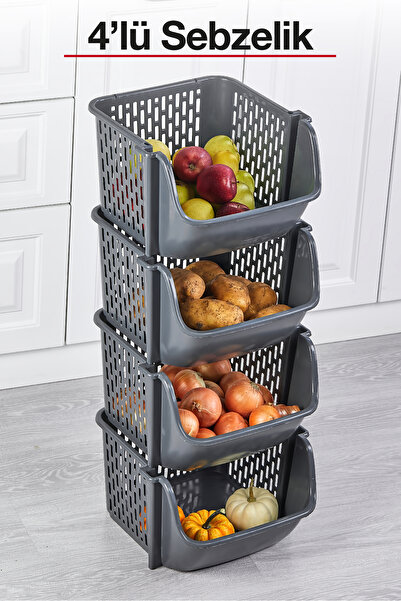 Pazarika 4 Katlı Tekerleksiz Plastik Sebzelik | Patates Soğanlık Saklama Ünit...