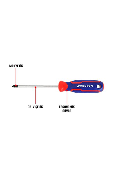 Workpro WP221035 PZ0x75mm CR-V Manyetik Profesyonel Yıldız Tornavida