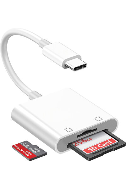 Deppo Trend 17/16/15/Pro Max/Plus/Mini/iPad/MacBook Pro/Air Samsung Uyumlu Type-C To SD/Micro SD/TF Kart Okuyucu