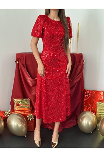 Lady Pixie Kadın Midi Boy Pulpayet Elbise