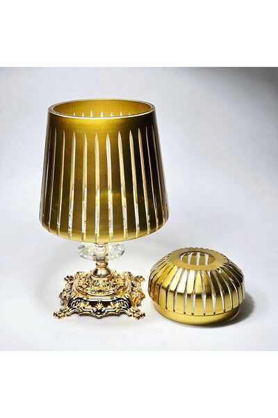 Kristal Market Handmade Cut Crystal Pearl Vertical Pattern Footed Decorative Presentation Holder with Lid Napkin Holder