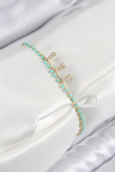 Skygo Brass Zircon Stone Blue Beaded Model Gold Color Women's Bracelet - Tj-Bb7599