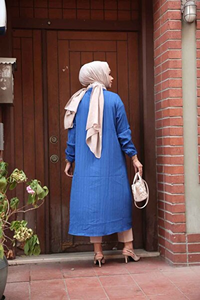 N.S NEVA STYLE Buttoned Sax Blue Hijab Tunic 70551Sx