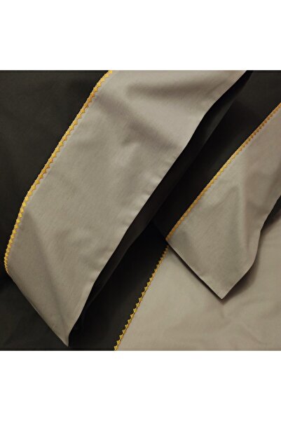 Casa Bucuriei Diamond embroidered bedding set for double bed, 6 pieces, cream/black, 100% cotton