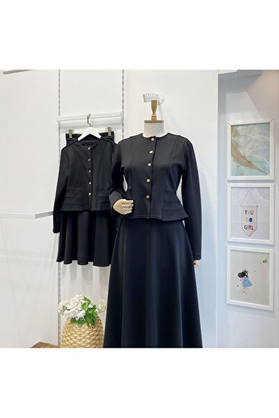 Faya Boutique Siyah Scuba Kumaş Orkide Model Takım