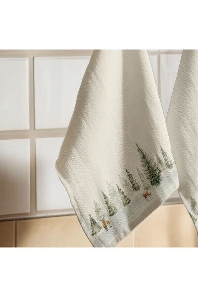 Lenjerii Deosebite Prosop de bucatarie Craciun cu brazi, 40x65cm, bumbac 100%, Pine