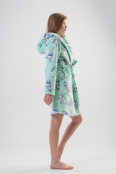 REN Γυναικείο μακρυμάνικο κοντό φόρεμα Mint Super Soft Vienetta Welwelsoft με καπάκι