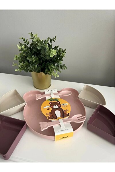 Bayev Yogi Purple Teddy Bear 4-Compartment Food Feeding Plate and Fork Spoon Set