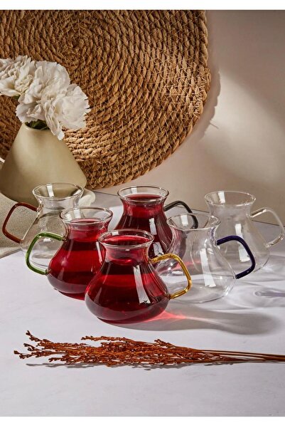 PİNK DESİGN KİTCHEN Ehl-I Keyf Colorful 6-Piece Borosilicate Tea Cup Set 200 ml