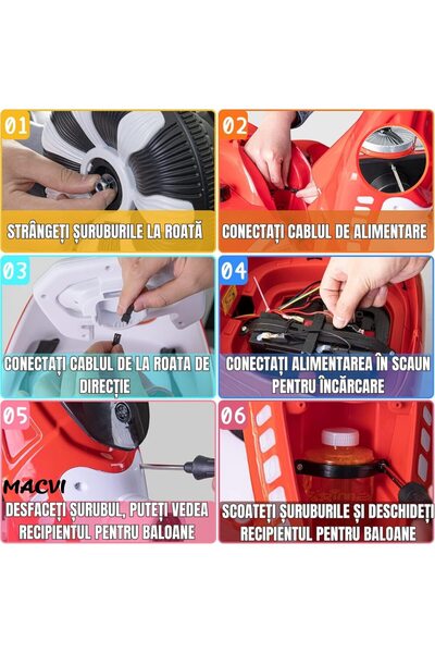 MACVI ® Kids Electric Scooter, bubbles, music & LED, 360° spin, remote, 6V, max 25 kg, red