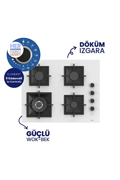 Ferre Flowart Turbolu Silenart Beyaz Cam Ankastre Set ( 65 CM Woklu OCAK ) QBL62CB - SC406 - D078SA
