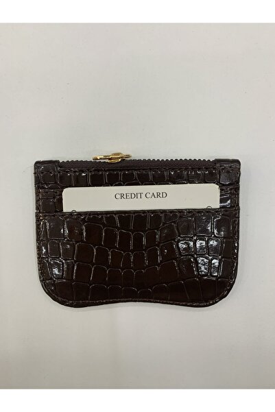 PurpleART Women's Card Holder Oval Patterned Shiny Crocodile Patterned Faux Leather Card Holder 8X12Cm