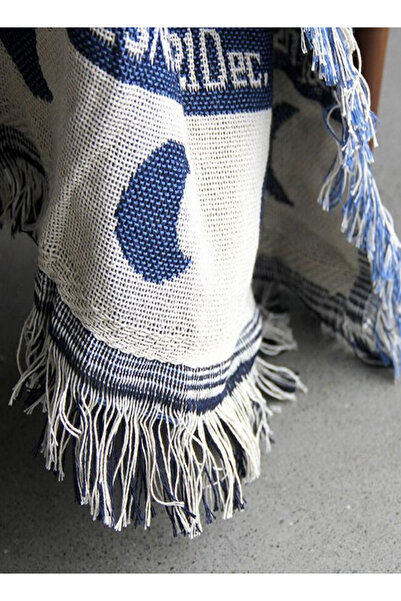 fun zone Generic Double Sided Crocheting Knitted Sofa Towel Slipcover Blue/White