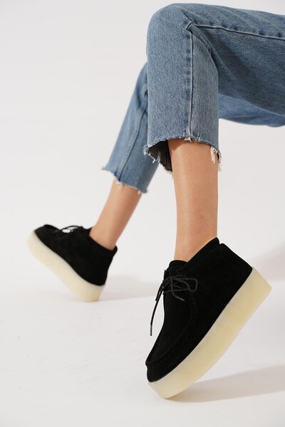 Moda Pie Γυναικείες μπότες από γνήσιο δέρμα Sente Haşpapi με σόλα σιλικόνης μαύρο σουέτ