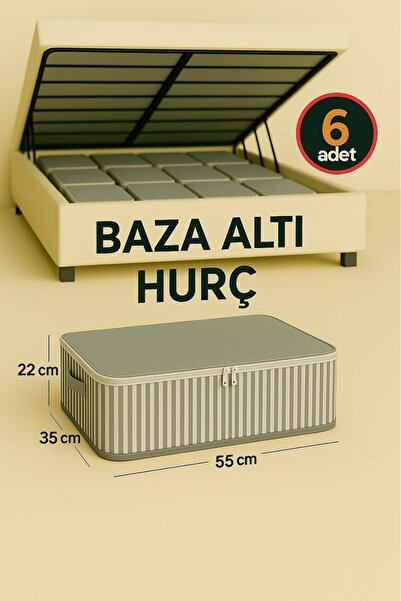 Spartek home textile 6 Adet- Antrasit Çizgili Orta Boy Baza Altı Ve Çekyat Tipi Hurç 55x35x22 Cm