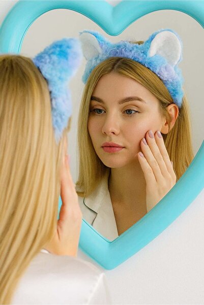 TAKIŞTIR Bandă de păr de pluș cu figură de ureche de culoare albastră