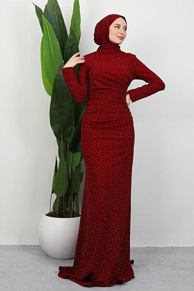 giz astore Taşlı Asena Elbise Bordo