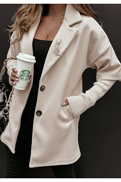 ADAMODA.RO Women's coat with knitted sleeves