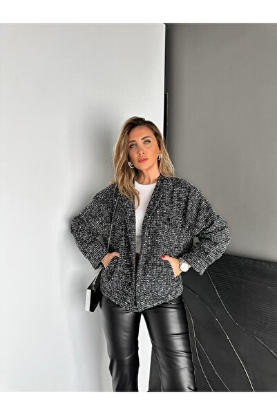 Zerrincan Giyim Siyah Pullu Silver Tüvit Ceket