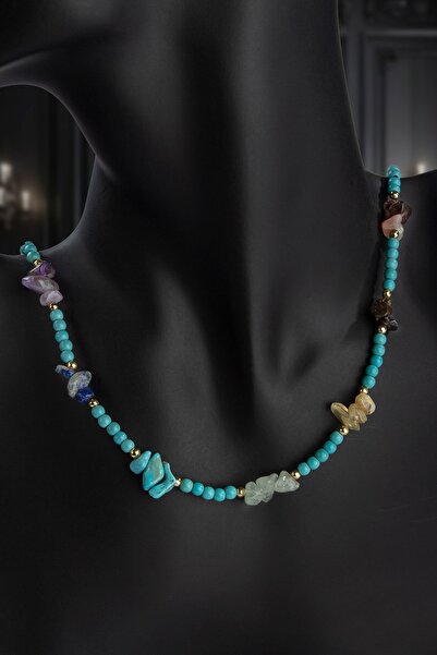 Uçar Doğaltaş Sıkma Turkuaz Doğal Taş Küre Kesim 7 Çakra Taşı Kolye