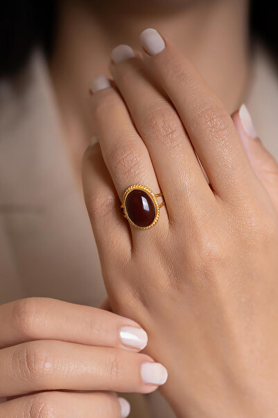 AMES GOLD KUYUMCULUK 14 Ayar Altın Oval Akik Taşlı Yüzük