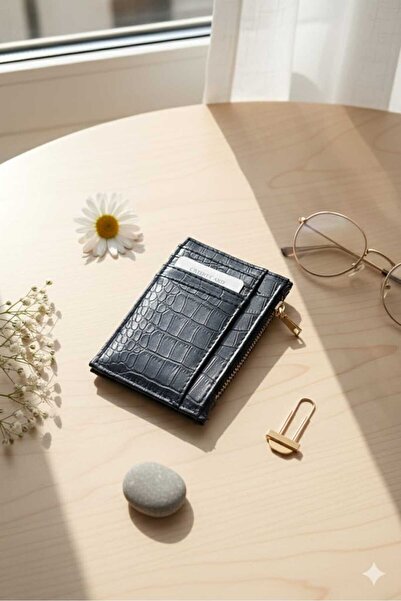 Uzs pace Luxury Crocodile Pattern Zippered Card Holder & Wallet - Black