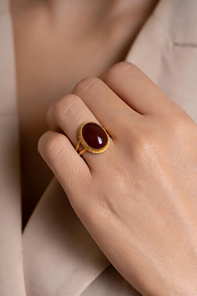 AMES GOLD KUYUMCULUK 14 Ayar Altın Oval Akik Taşlı Yüzük