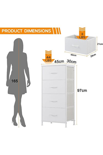 Gogoya 4-Drawer Fabric Storage Tower Dresser - Steel Frame, Wooden Top (White)