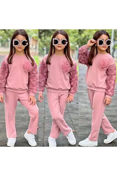 ALPİDS Rose Detail Girls Top and Bottom Tracksuit Set