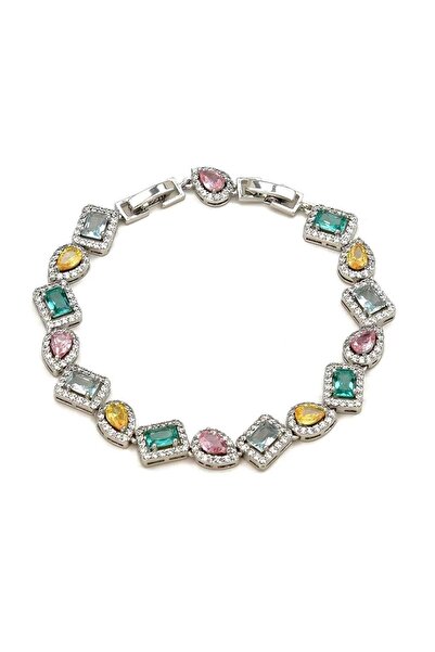 TAKIŞTIR Silver Color Colorful Stone Detailed Design Bracelet