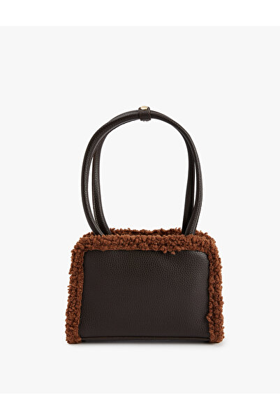 Koton Faux Leather Shoulder Bag with Plush Detail and Zippered Handle