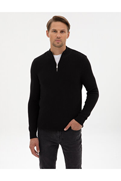 Pierre Cardin Siyah Slim Fit Dik Yaka Fermuarlı Triko Kazak 50317363-VR046