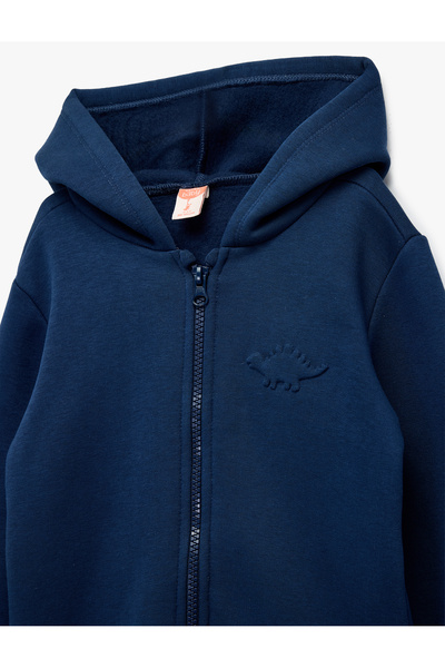 Koton Dinozor Baskılı Şardonlu Uzun Kollu Kapşonlu Fermuarlı Sweatshirt