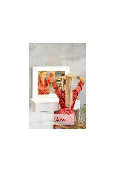 SERSIMO Masă de toaletă și machiaj Carla, de colț, cu oglindă cu 12 LED-uri și comodă cu 5 sertare, albă