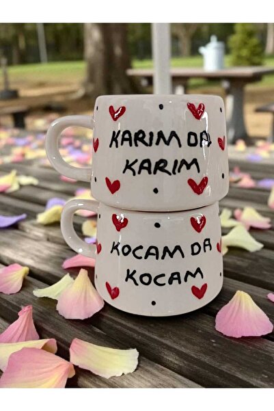 aktas seramik Karım da Karım & Kocam da Kocam 2'li Seramik Kupa Bardak Hediyelik