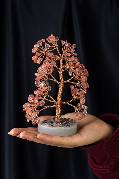 Uçar Doğaltaş Gül Kuvars Taşı El Yapımı Doğal Taş Dekoratif Ağaç