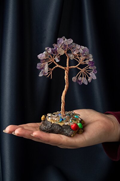 Uçar Doğaltaş Ametist Taşı El Yapımı Doğal Taş Dekoratif Ağaç