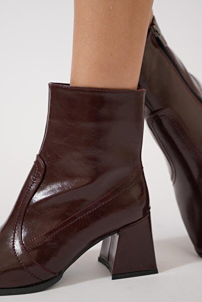 Moda Pie Lopeger Köşeli Kalıp Düz Yüz Kadın Bot Bordo Kırışık