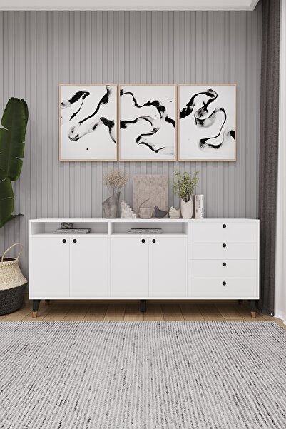 asratrend Modern Konsol ve TV Ünitesi 4 Çekmeceli, 4 Kapaklı, Depolama Alanı,...