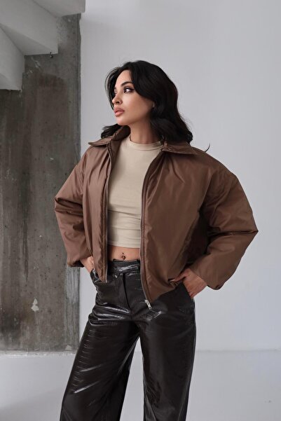 Serica Moda Λεπτό παλτό με καπιτονέ επένδυση καφέ