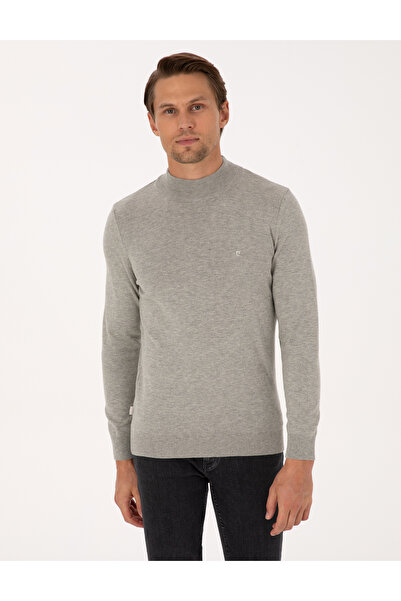 Pierre Cardin Light Gray Melange Slim Fit Half Turtleneck Basic Knitwear Swea...