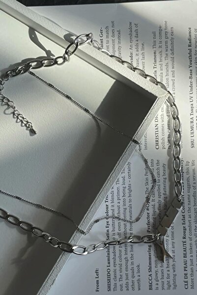 TAKIŞTIR Silver Color Men's Double Chain Steel Necklace
