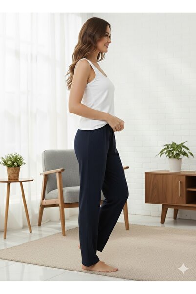 FAMES PİJAMA Women's Navy Blue Ribbed Interlock Single Bottom