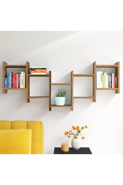 Livenza Home Livenza Modern 10 Gözlü Duvar Rafı 150 cm - %100 MDF - Açık Ceviz