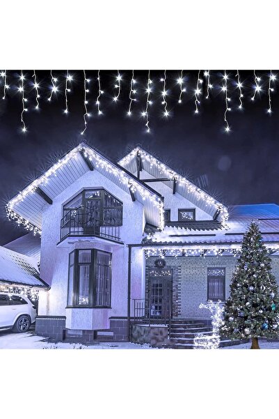 Promagg Instalatie Craciun 5 metri turturi, franjuri inegali cu 120 LED-uri, 8 moduri, interior/exterior